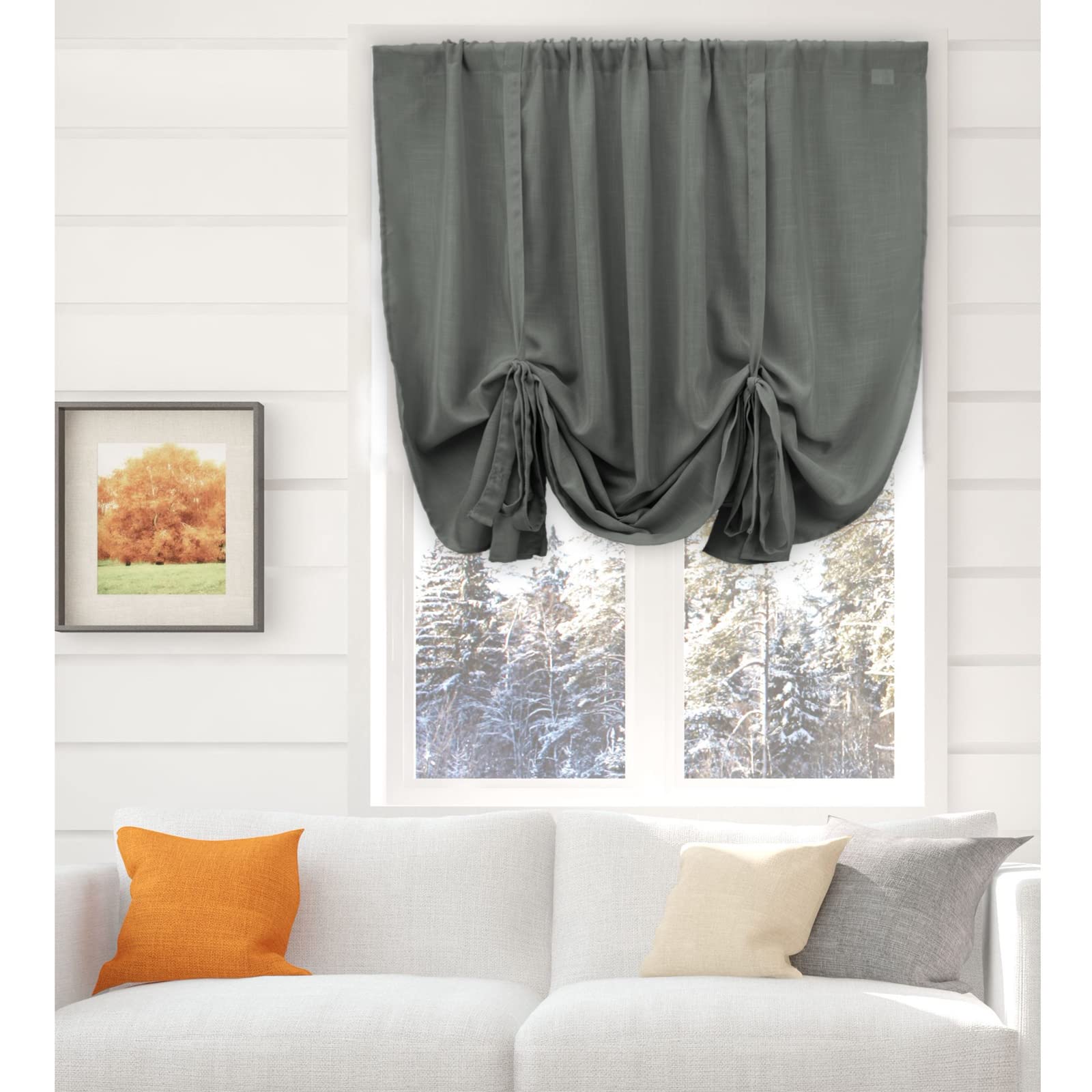 NetCurtainsUK Single Slot Top Plain Textured Voile Net Curtain Soft Drape Tie Blinds (Grey), 140cm (55'') Wide x 140cm (55'') Drop, (HWTTB01)