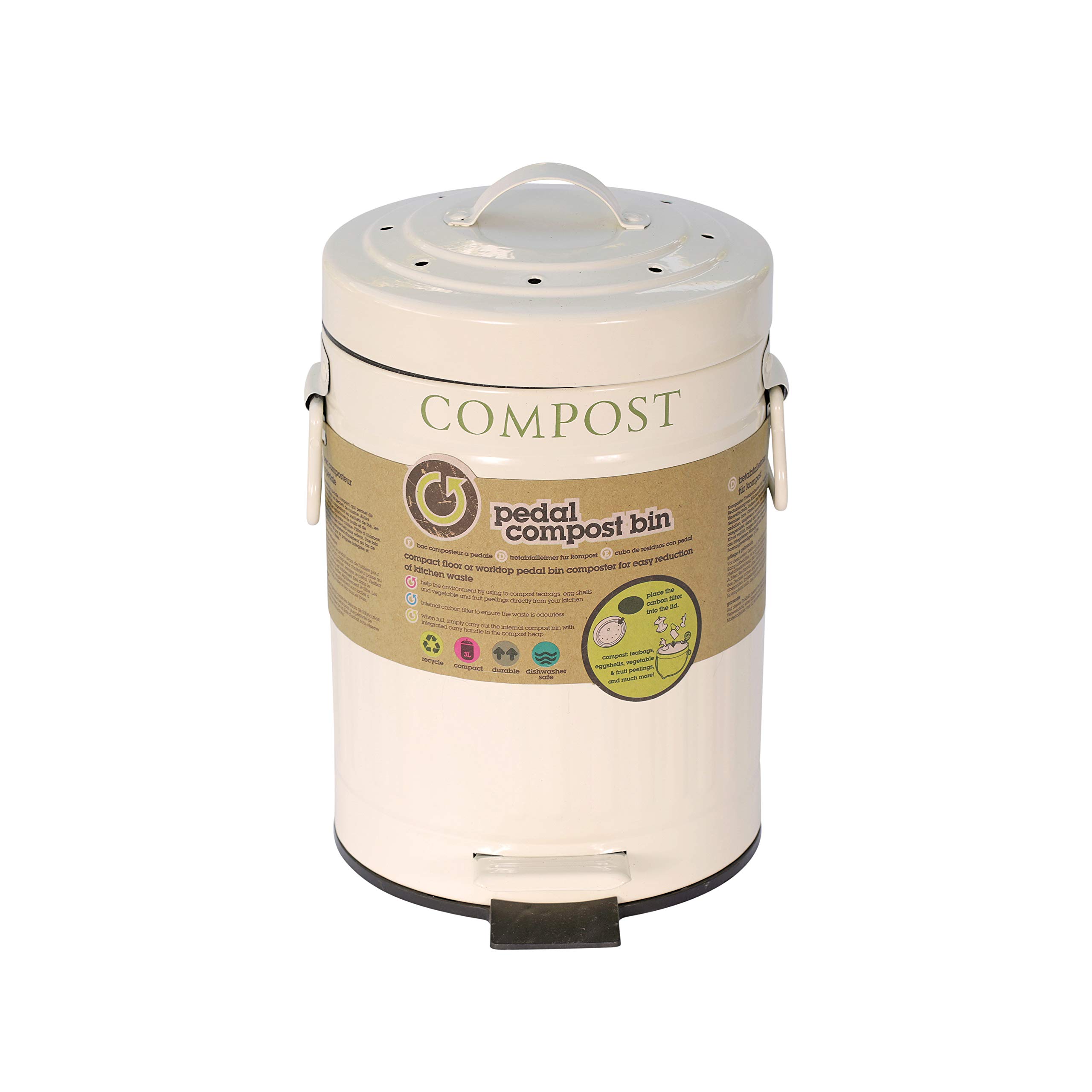 KitchenCraft Mini Pattumiera a Pedale per Rifiuti Organici da Cucina, in Metallo, Capacità 3 Litri, Colore Crema