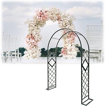 Large Garden Arch for Climbing Plants, Outdoor Support Archway Rose Arbour Trellis for Wedding, Backyard, Lawn, Patio, Vegetables, Archway DecorationsBlack,W320xH230cm
