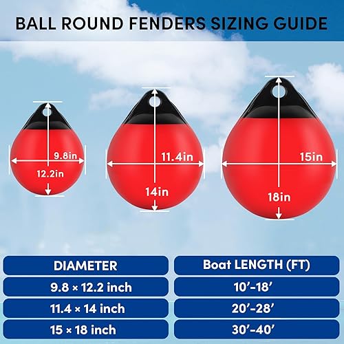 Miniatura 2 de Boat Buoy Ball,10" 12" 15" Dia Vinyl Inflatable Mooring Buoy with Needles and Pump, Fender Ball Round Anchor Buoy for BoatYacht, Round Boat Mooring