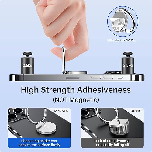 Vista 35 de Syncwire Cell Phone Ring Holder Stand, 360 Degree Rotation Finger Ring Kickstand Polished Metal Phone Grip for Magnetic Car Mount Azul