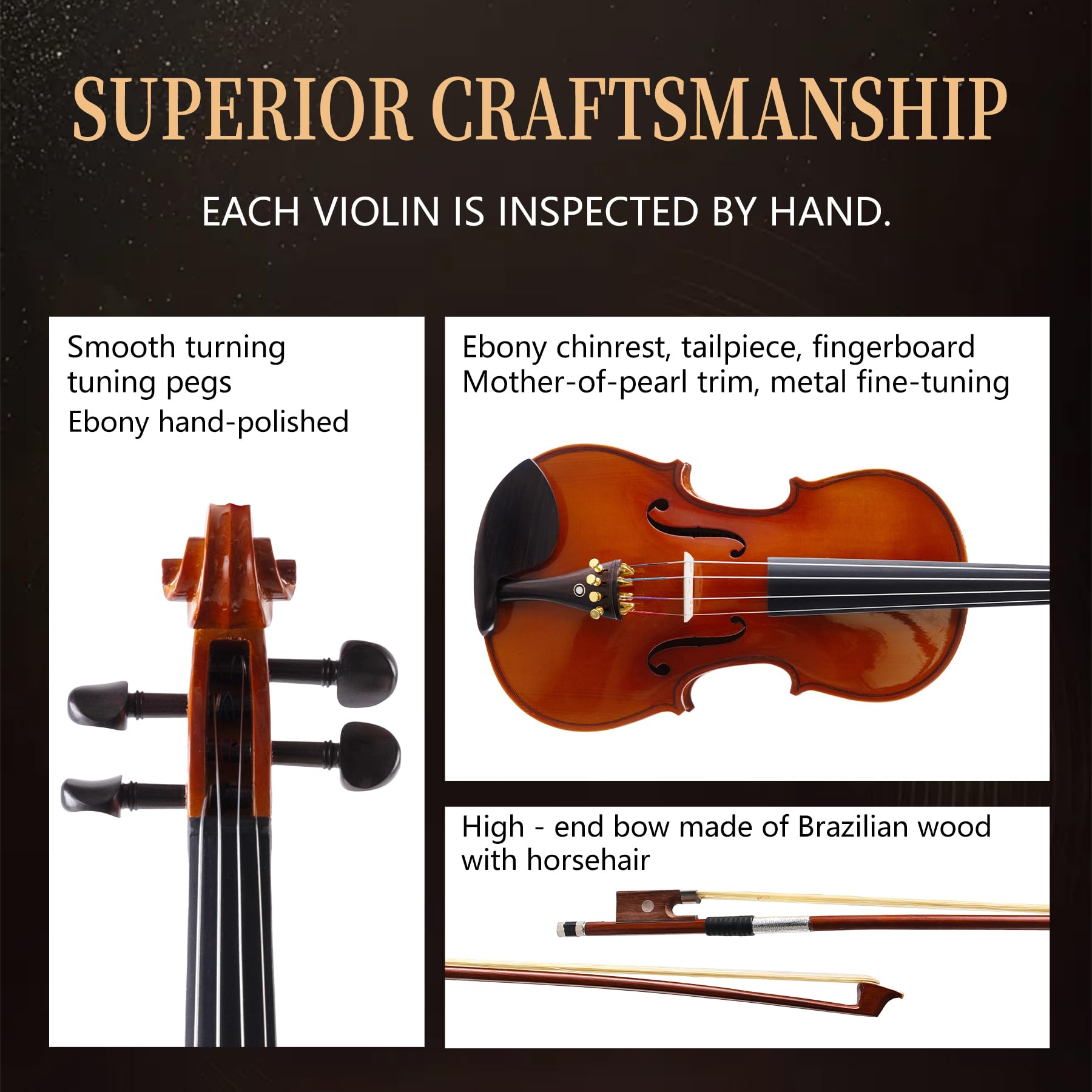 Violin 1/2 Set, Beginner Violin for Kids,Students,1/2 Violin with spruce,maple and pure ebony accessories.Violin with 10 pieces for Beginner Kids ages 5-9,Students,Professional Performers (Natural-A)