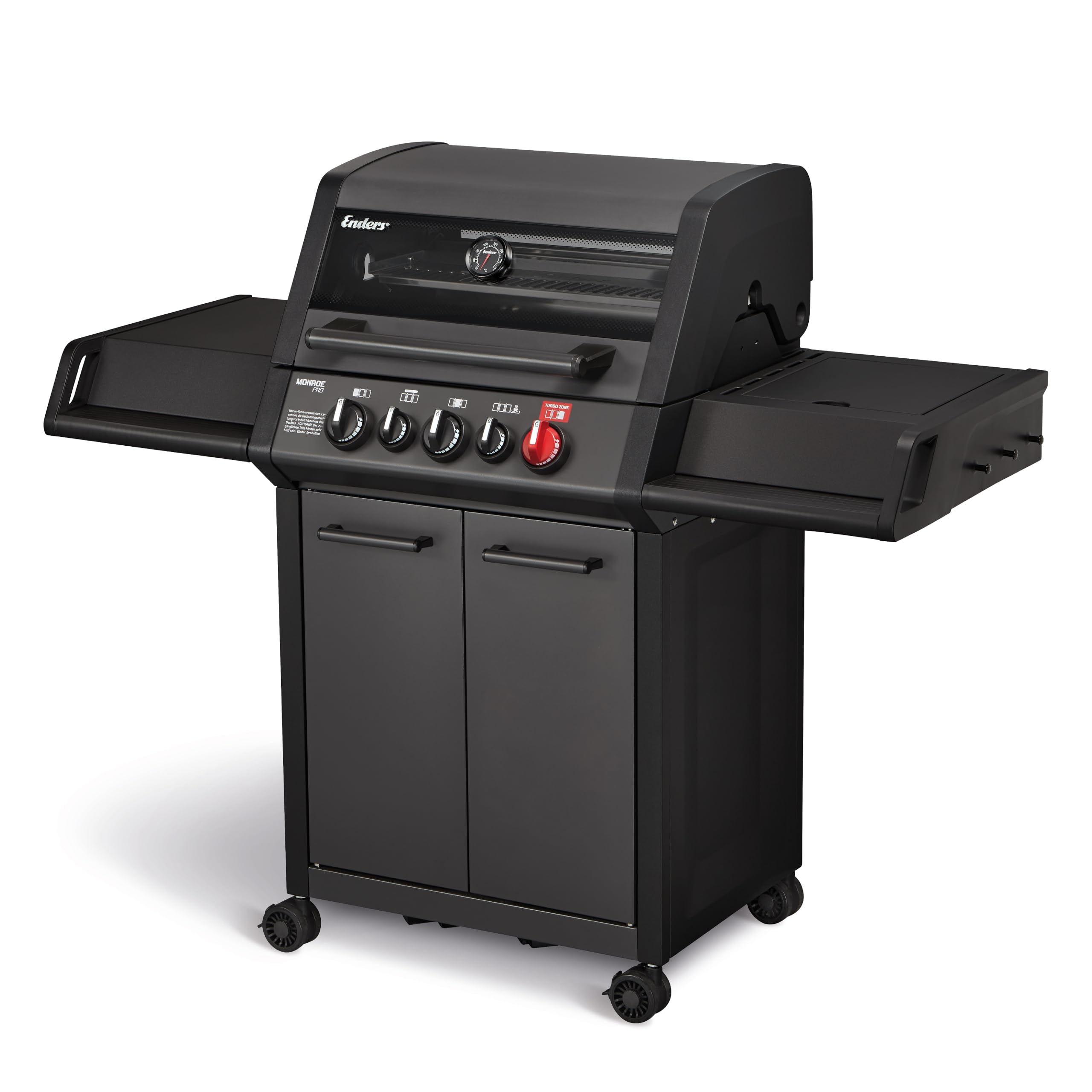 Enders® Gasgrill MONROE PRO 3 SIK TURBO SHADOW, 3-Edelstahlbrenner, Seitenkocher, Infrarot-Backburner, Sichtfenster, HEAT RANGE™, SWITCH GRID™, 800 °C TURBO ZONE™, SIMPLE CLEAN™, #8381