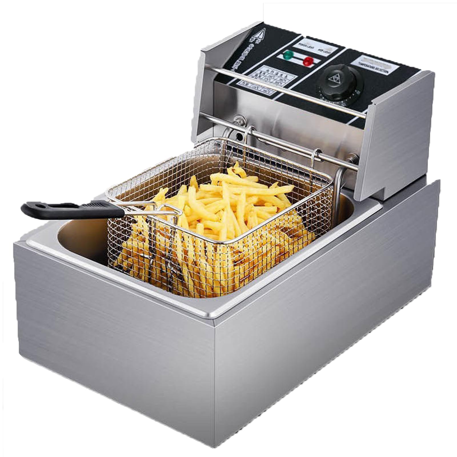 Freidora eléctrica de 10 litros, freidora de 2500 W con cesta para freír, freidora de encimera de acero inoxidable, temperatura ajustable, utilizada en restaurantes, restaurantes de comida rápida