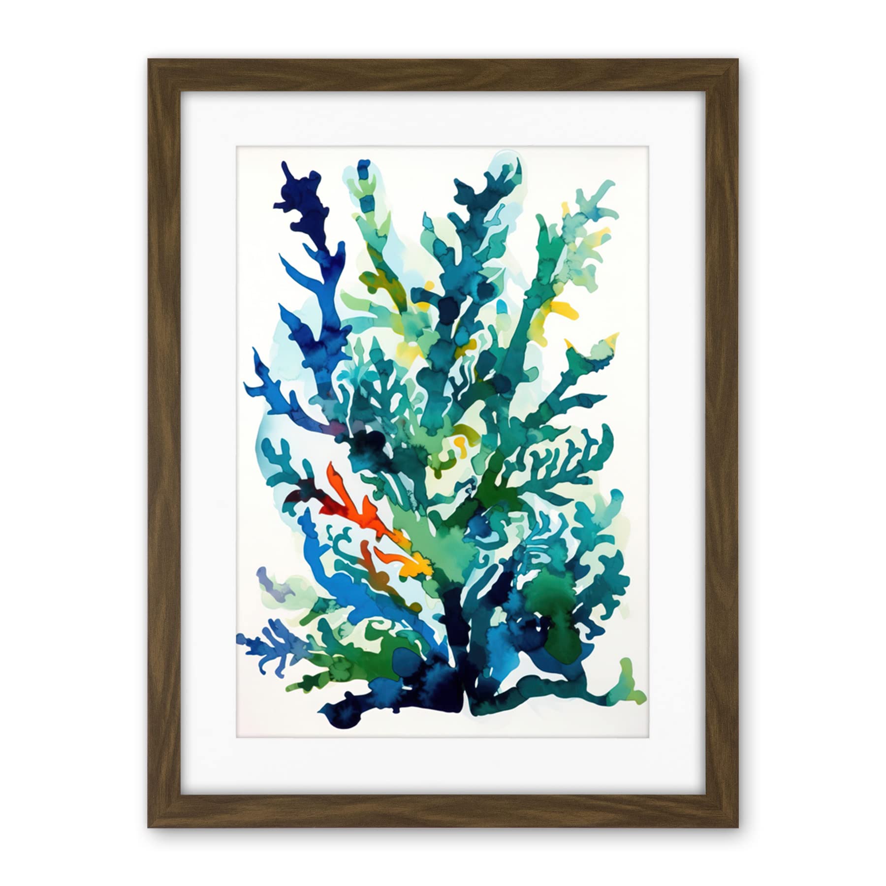 Artery8 Seaweed Plant Abstract Folk Art Artwork Framed Wall Art Print 18X24 Inch