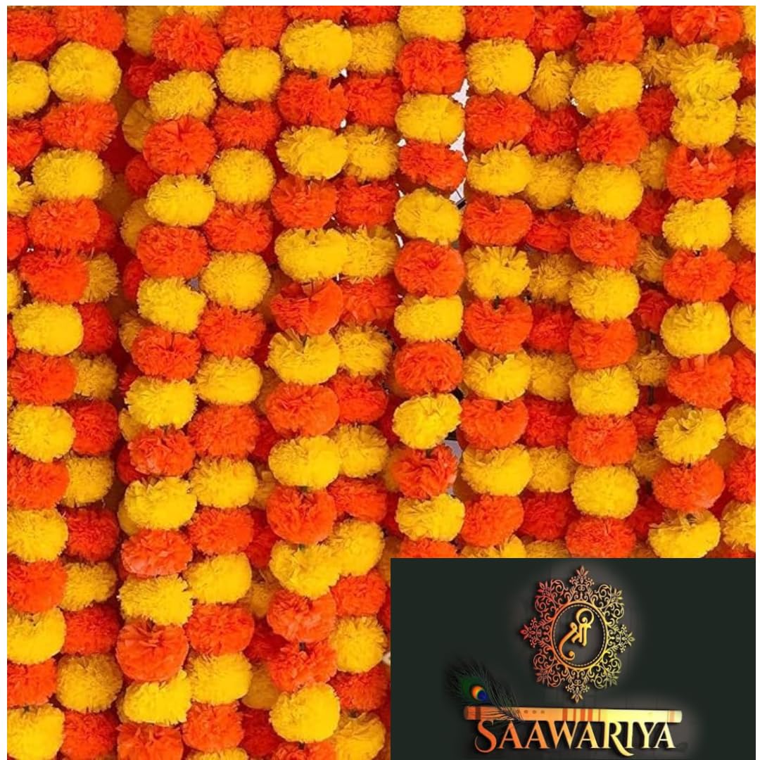 Shree Sawariya 10 Pcs Artificial Marigold Garland Mala Flower Genda Phool Long for Decoration, Home,Wedding, Festivals, Durga Pooja, Diwali, Ganesh Chaturthi 10Pcs (Multi Marigold)