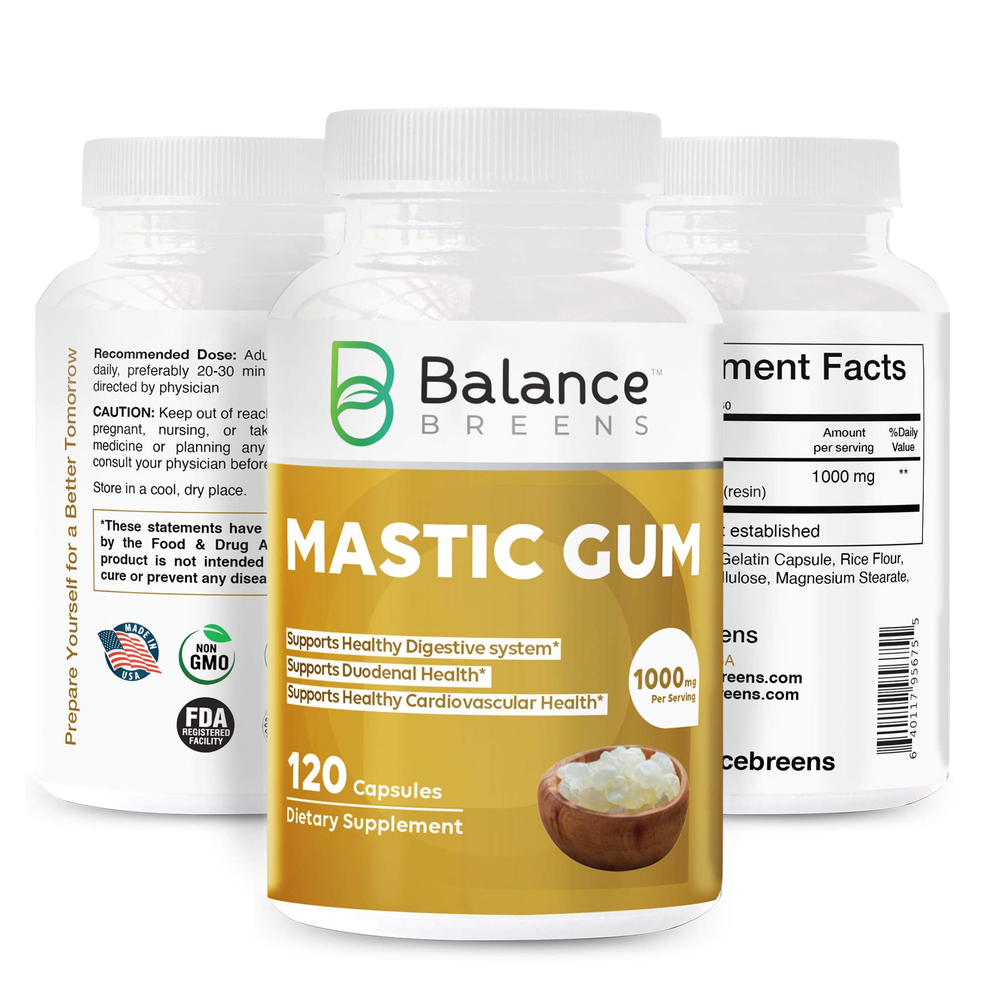 Mastic Gum 1000 mg Supplement 120 NonGMO Capsules Digestive
