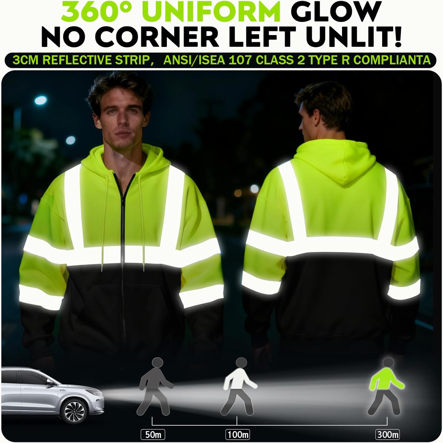 BeautyWill Custom High Visibility Reflective Safety Jacket ANSI Class 3 Safety T Shirts with Pocket