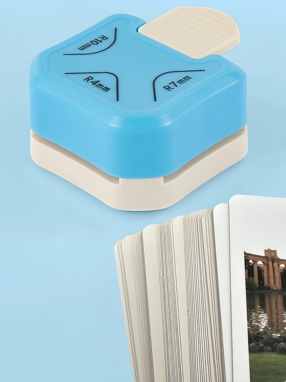 Corner Rounder Punch, 3 in 1 (R4mm, R7mm, R10mm), Paper Cutter Puncher,Edge Rounded,Punches for Crafts,Scrapbooking Laminate,Round,Card Making, Photo,Curved Cardstock,Junk Journal Supplies (Blue)
