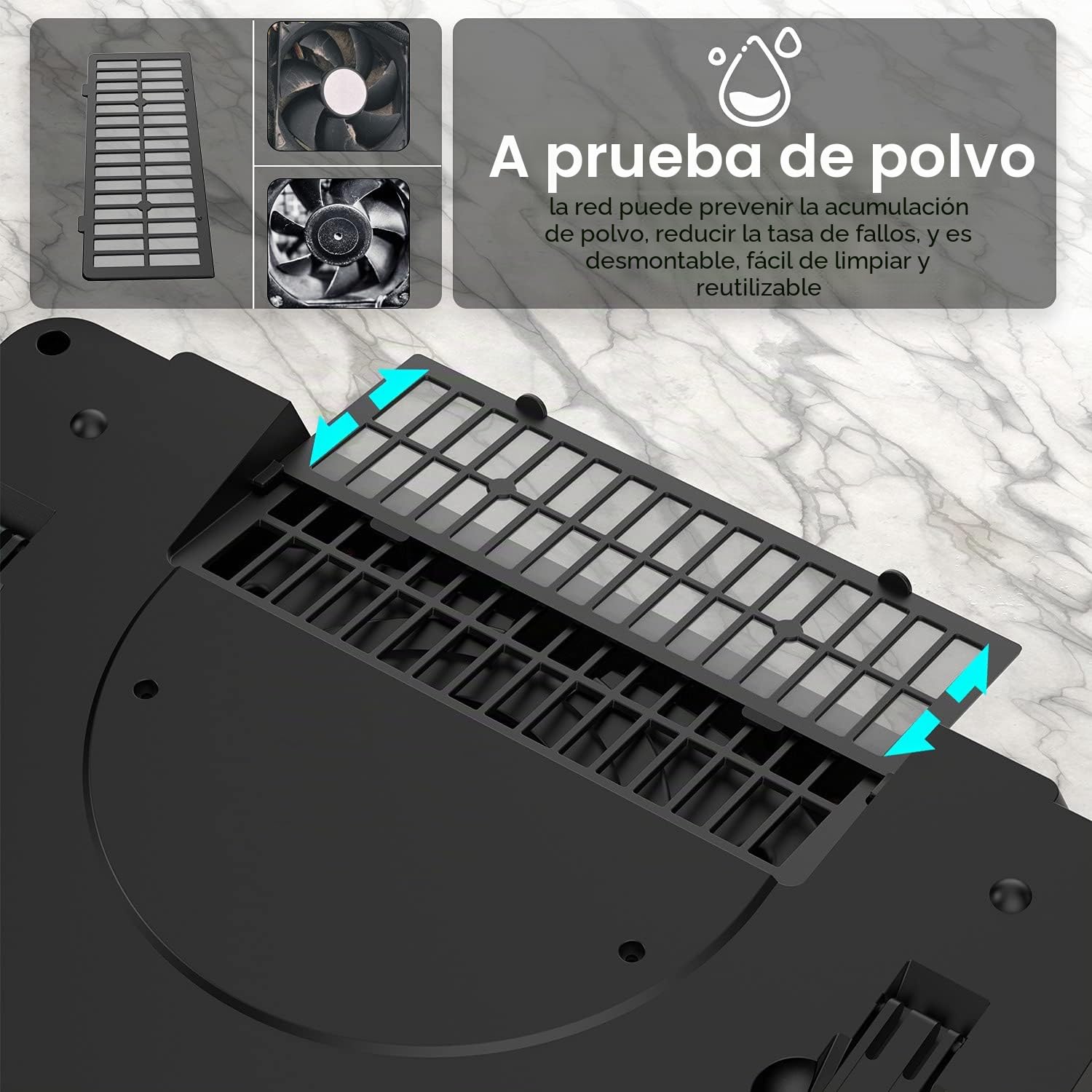 IETS GT500 Potente ventilador turbo (5000 rpm) almohadilla de refrigeración con velocidad continua, espuma de sellado para una refrigeración rápida para ordenador portátil gaming, 13-17,3 pulgadas con
