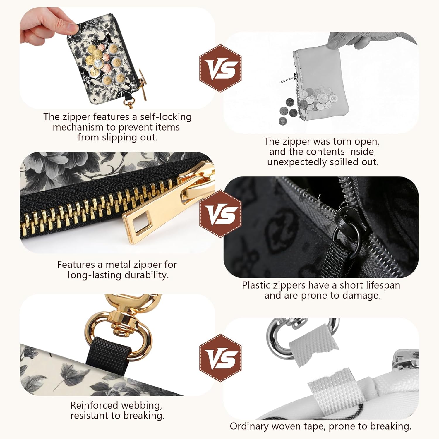 Coin Purse Keychain for Women,Wristlet Wallets for Women, Dual Pouch Wristlet Keychain Wallet for Women, Small Wallet Wristlets with Coin Pouch for Travel Daily Use(Goth Bat) - Image 5