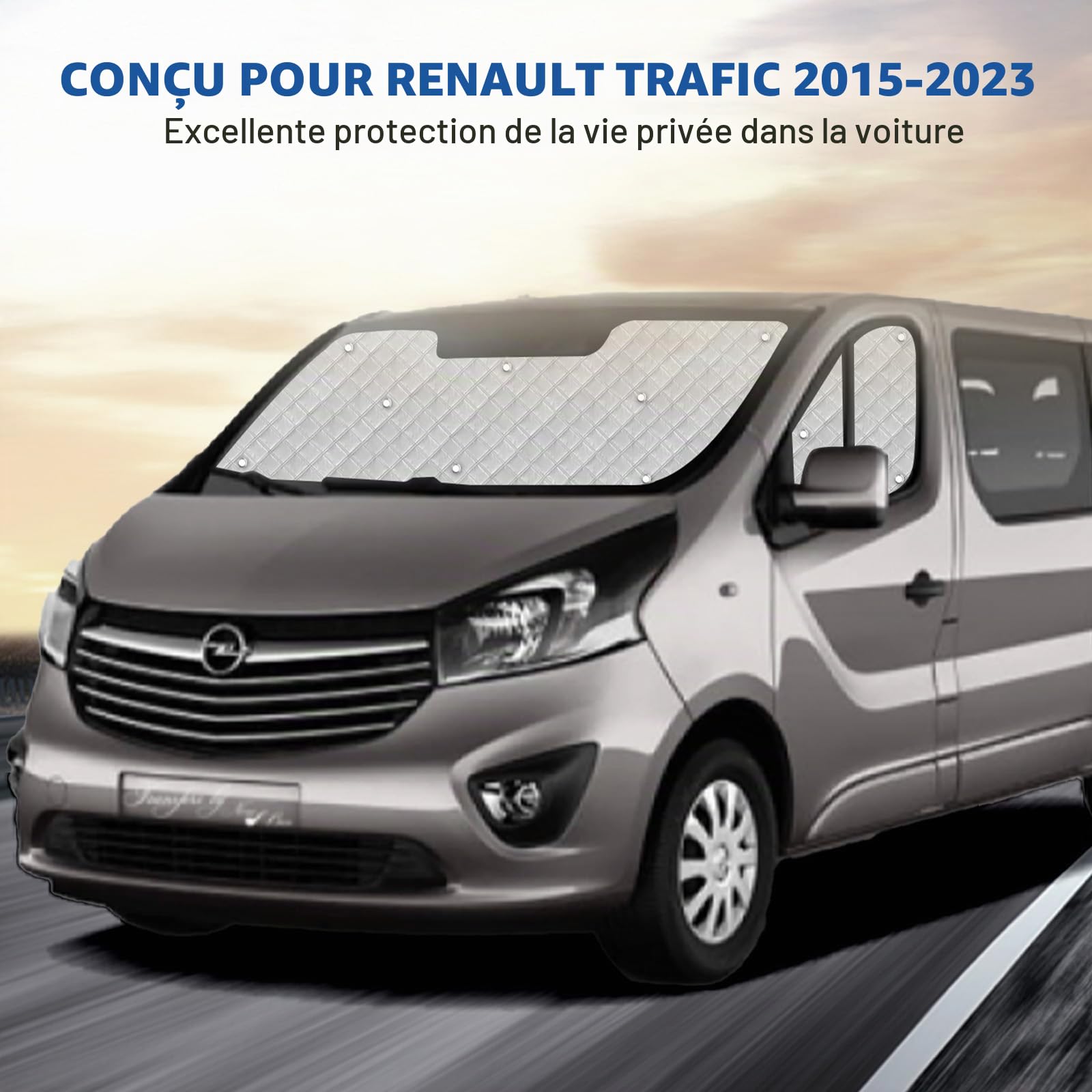 Pare-Soleil de Pare-Brise de Voiture Compatible avec 2015-2025 Renault Trafic, Lot de 3 Pliables Pare-Soleil pour Intérieur de Voiture, Tapis Thermiques Internes avec Sac de Rangement