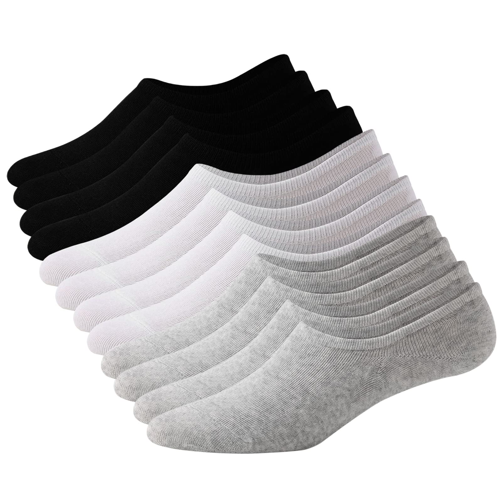 Ligomot Women's Grey 12 Pairs No Show Socks Trainer Socks Low Cut Socks For Cotton Invisible Socks Non Slip Flat Boat Liner Socks