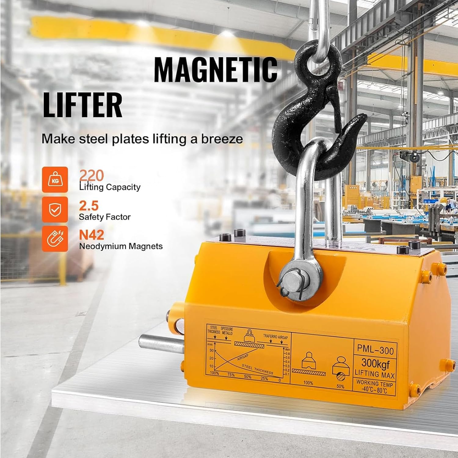 Magnetischer Heber mit Entriegelung, 220/440/399.2 kg Hebemagnet, Zugkraft Hebemagnet, permanente Hubmagnete, robuster Magnet für Hebezeug, Ladenkran, Plattenstahl, Rundstange, 100 kg