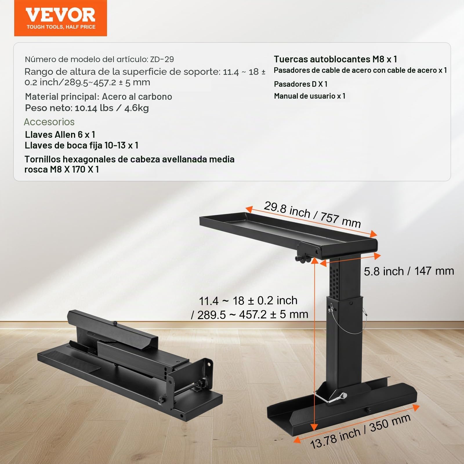 VEVOR Nivelador de Escalera, Superficie de Apoyo, Herramienta de Nivelación de Escalera de Acero, Tolva de Inclinación Plegable, Fácil Uso, para Terrenos Irregulares, 800 x 350 x 310 mm, Negro