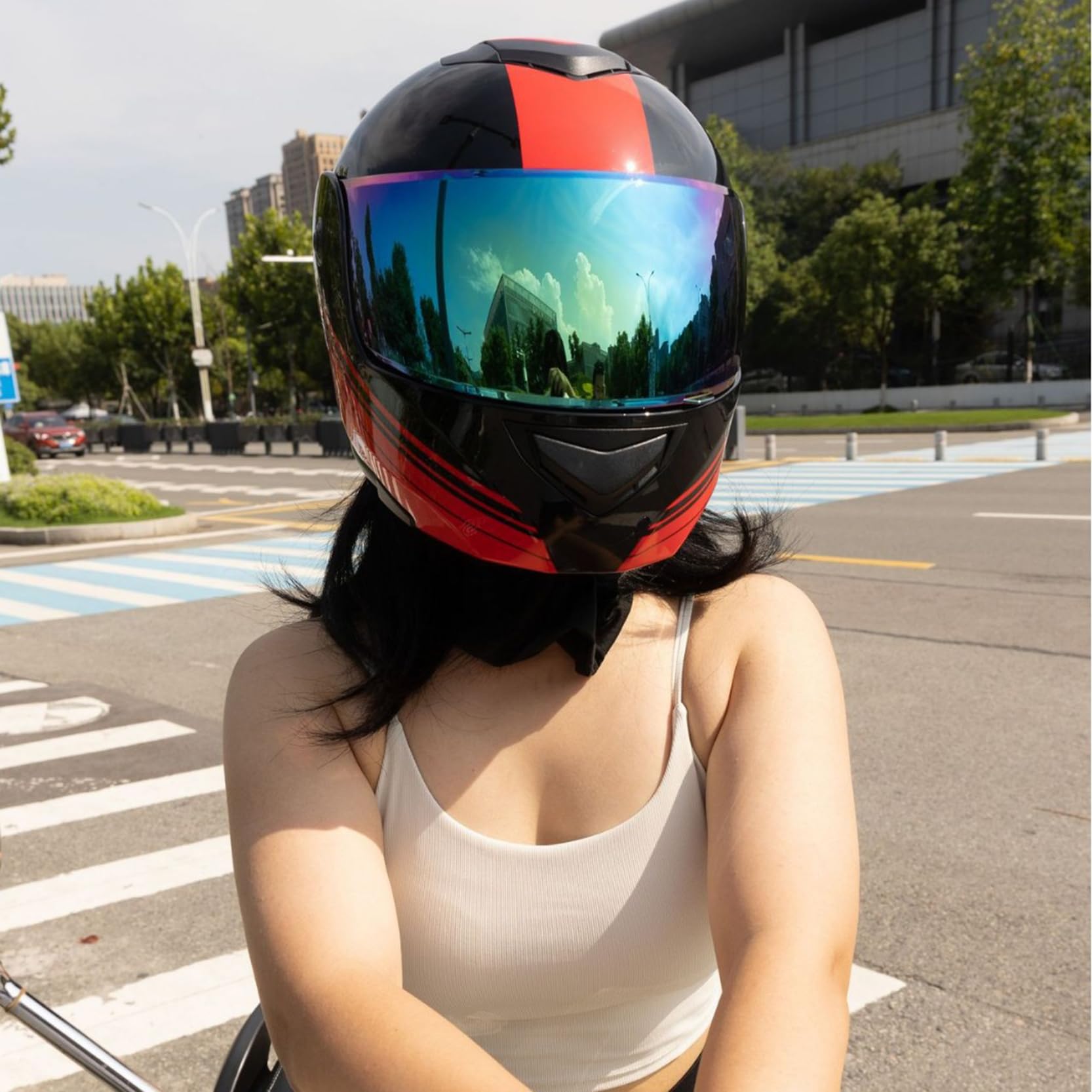 Integrierter Motorradhelm mit hochklappbarer Vorderseite, modularer Crash-Helm mit HD-Doppelvisieren, DOT/ECE-Zulassung, Geräuschreduzierung durch Belüftung, für Männer Damen,F-XL(60~61cm)