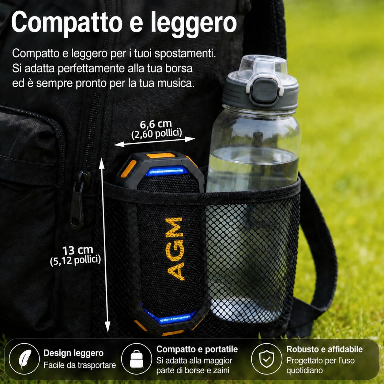 AGM Magrock Cassa Bluetooth Portatile Con Magnetico,IP67 Impermeabile | Potente Altoparlante Doppio Basso Driver,8.5 Ore di Autonomia,TWS Accoppiamento,RGB,Ideale Attività All'aperto/Feste/Viaggi