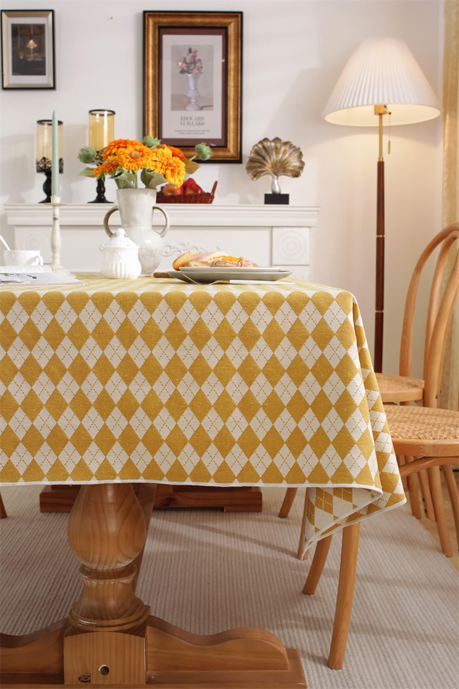 Tovaglia Gialla 120X120, Tovaglia Tavolo Feste Cotone Poliestere Controllo Del Rombo Copritavolo per Soggiorno Cucina