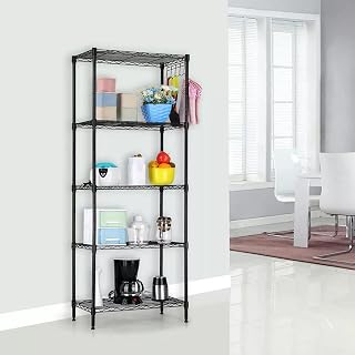 STORACK Height Adjustable 5-Shelf Metal Wire Shelving Heavy Duty Rack Free stading Black Finished Rack Multipurpose 30X14X60