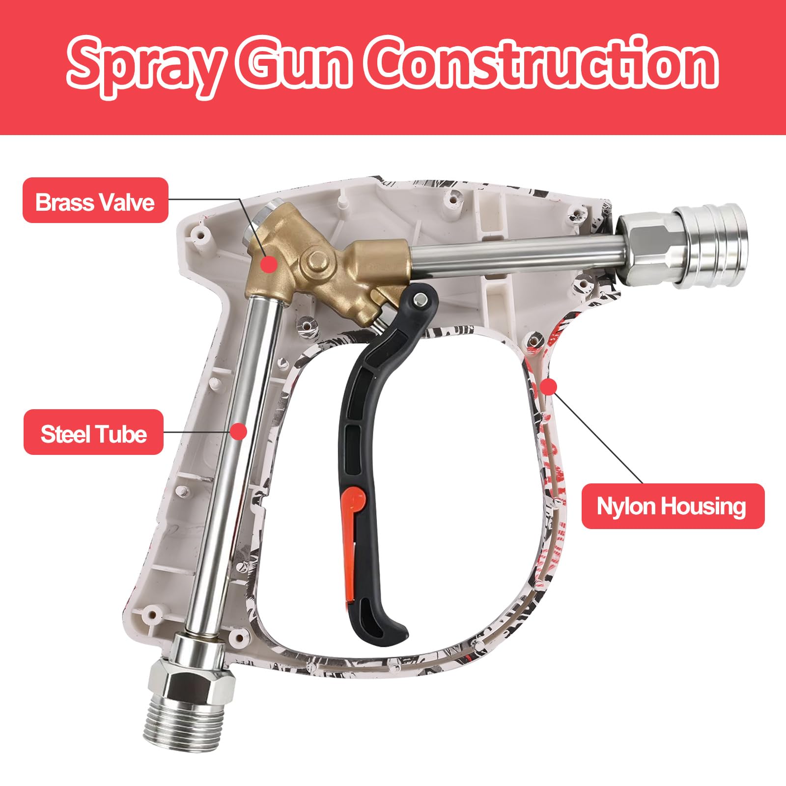 BEAR FORCE Pistola idropulitrice 3000 PSI con mini cannone in schiuma da 32 once e ugello orifizio 1,10 mm, pistola a spruzzo regolabile per idropulitrice, pistola a spruzzo con attacco rapido