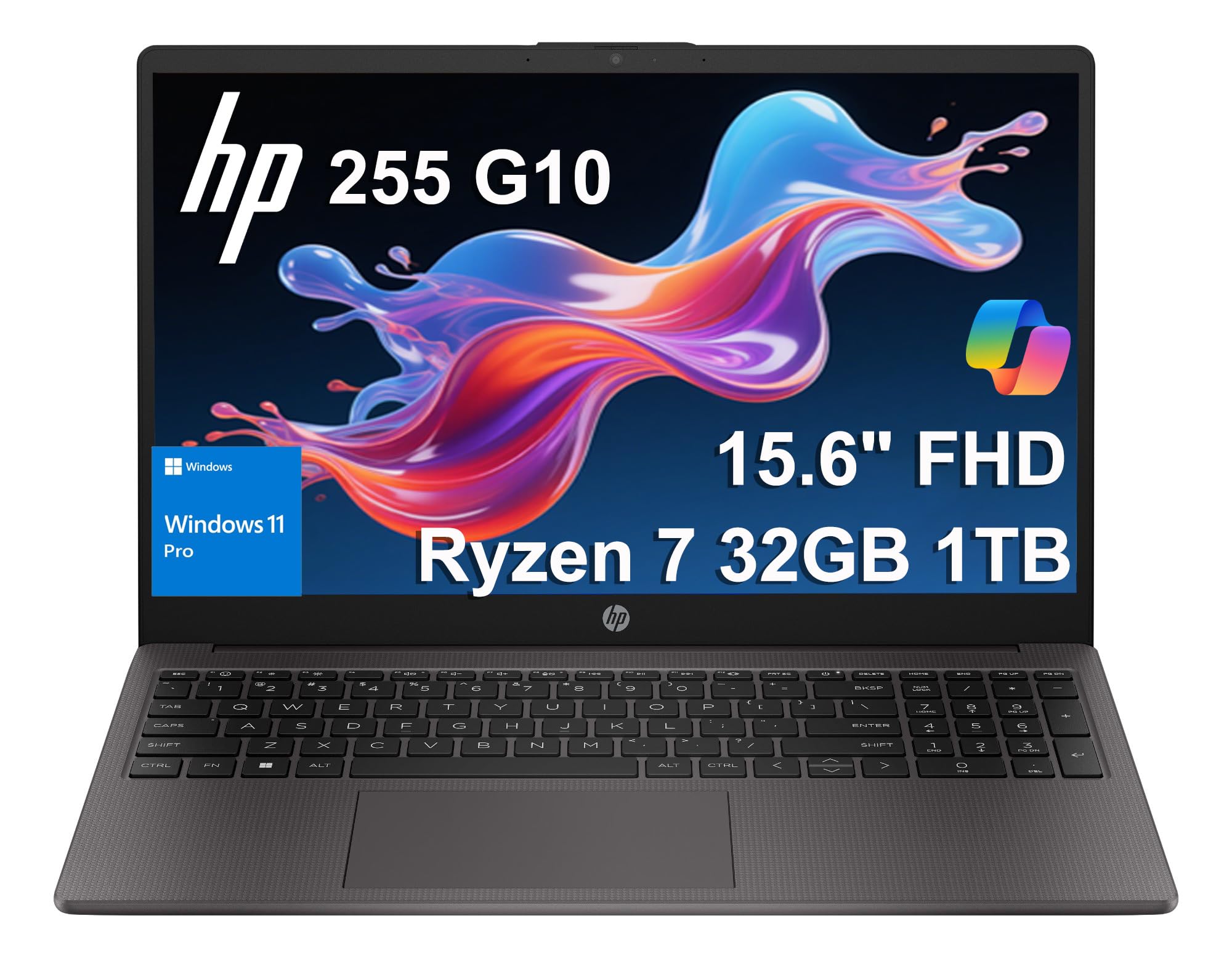 HP 255 G10 Business Laptop (15.6" FHD Anti-glare, AMD Ryzen 7 7730U (> Intel i7-1355U) 32GB RAM, 1TB SSD) for Home, Student, Military Grade, Webcam w/