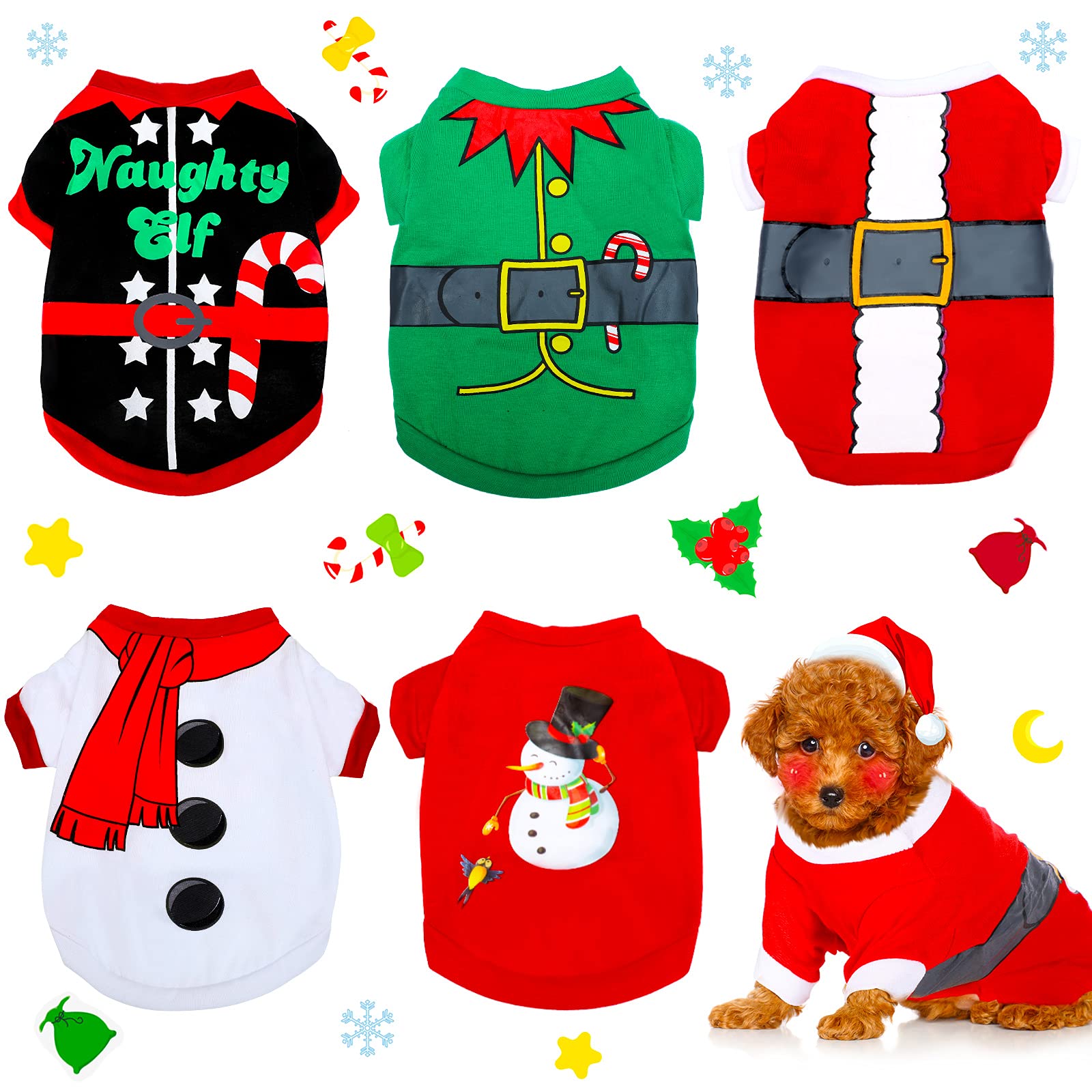Costume d'hiver pour chiots Xuniea | Coffret de 5 chemises de Noël pour petit chien S
