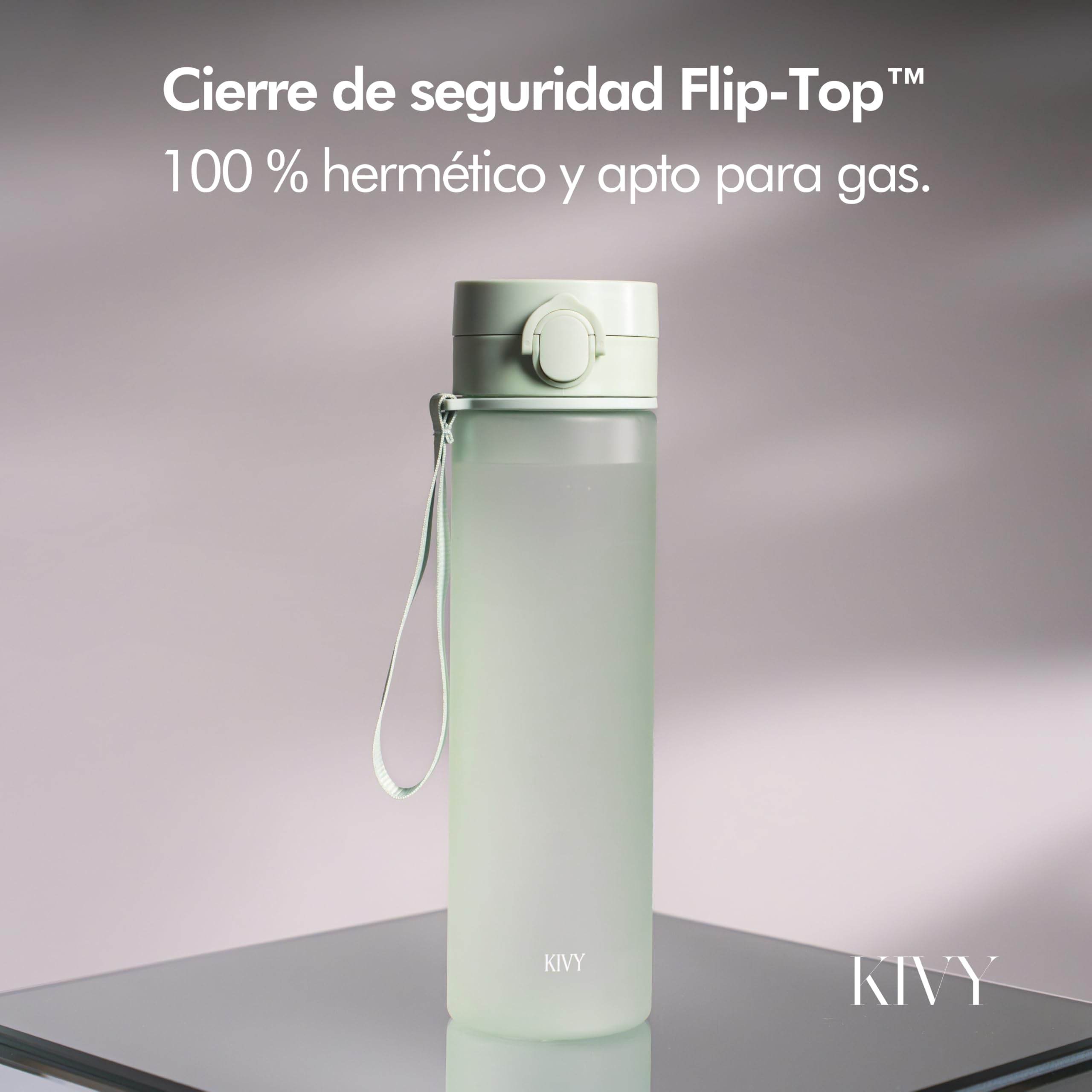 KIVY Botella de Agua Tritan 650ml [CON TAPA ABATIBLE] - Water Bottle para Niños & Adultos - Sin BPA - Garrafa Apto Lavavajillas - Cantimplora para Gimnasio, Deportiva, Oficina y Escuela - Verde — view 54