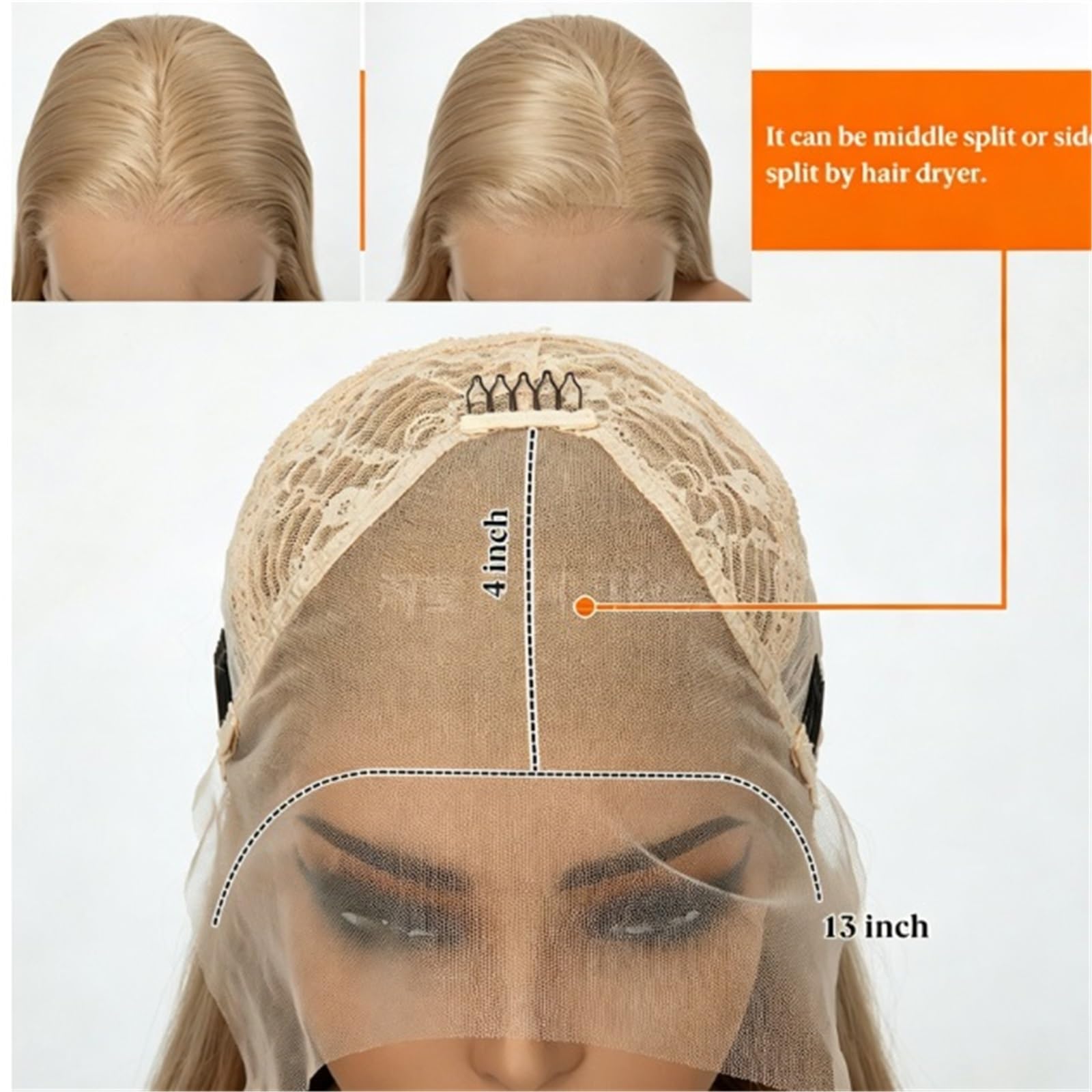 Parrucca Capelli Lisci di Media Lunghezza, Copricapo Completo in Colore Misto Oro Chiaro, Parrucca da Donna