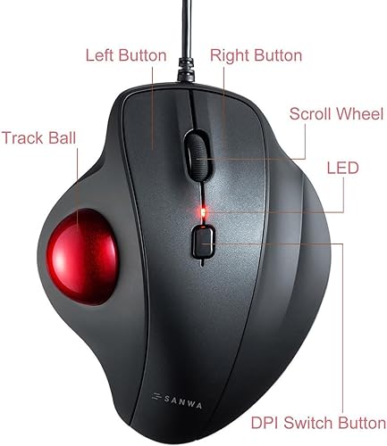 Miniatura 2 de SANWA Mouse ergonómico con cable ratones de bola de rodillo vertical óptico botones silenciosos Trackball de 1339in DPI ajustable 60080012001600
