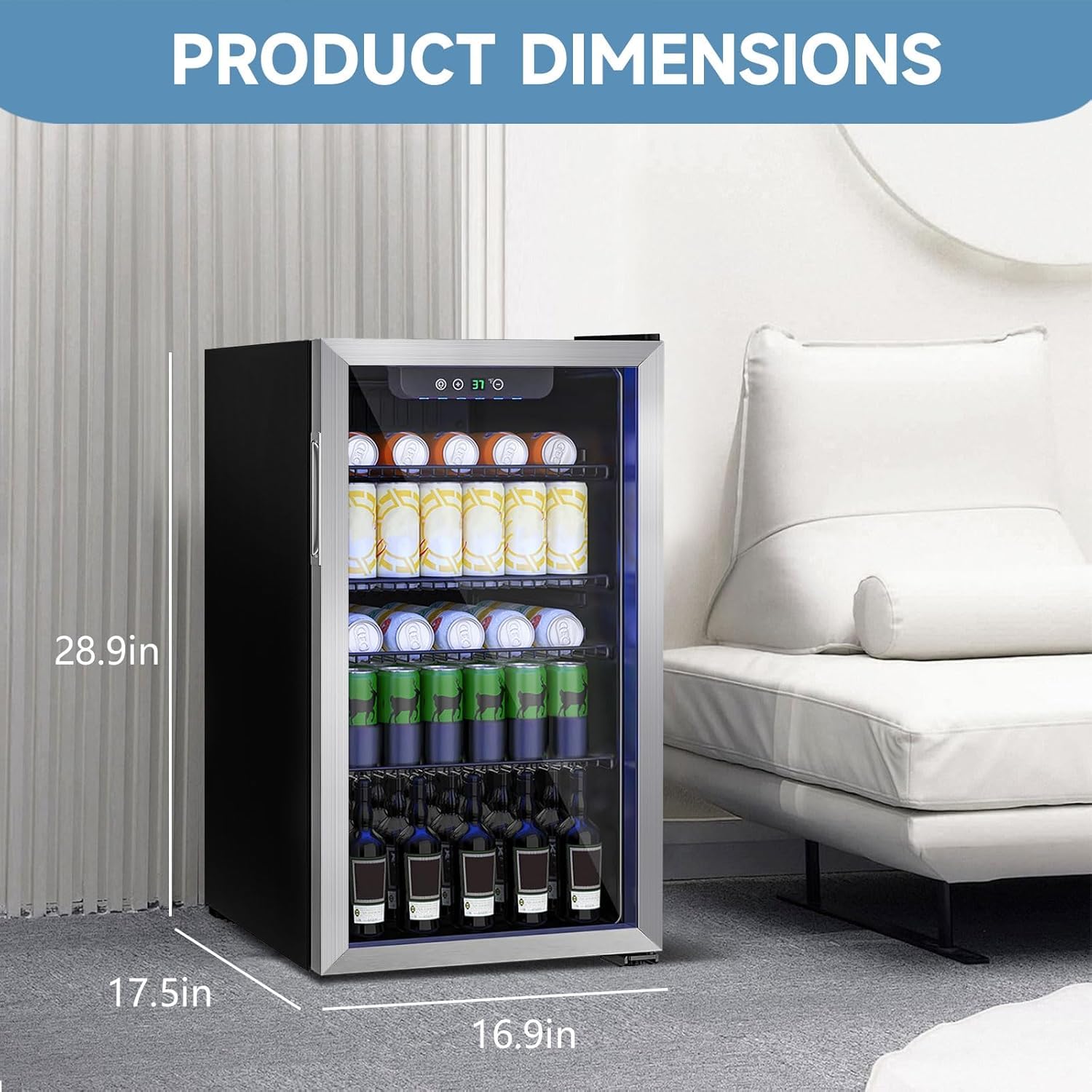 Erivess Beverage Refrigerator And Cooler, 110 Can/3.1 Cu Ft Mini Fridge With Glass Door, Adjustable Shelves For Soda,Bee,Wine, Free Standing Small Refrigerator, Digital Display, For Home, Bar, Office on Fridge.com - View 5