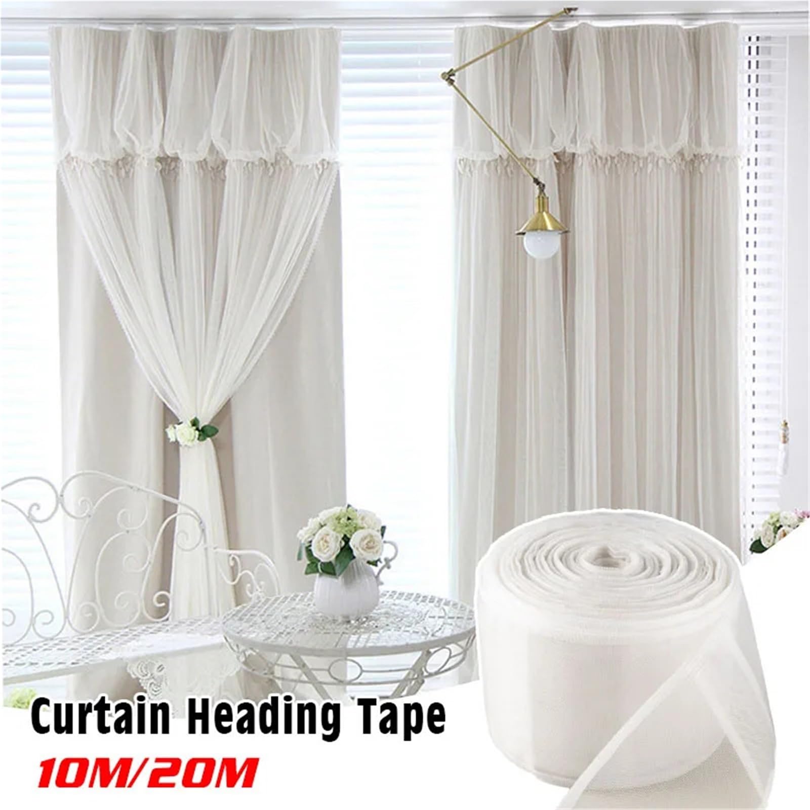Rufflette pour Rideaux 10/20M Tringle à Rideau Ruban de Titre pincement pli Transparent Poche Bricolage for la Maison hôtel Installation coulissante(10cmX20m)