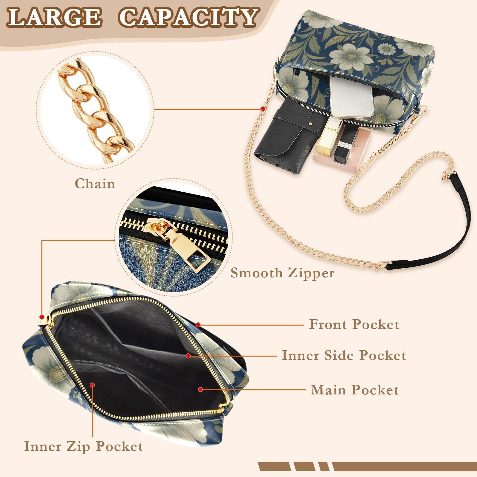 Bolso bandolera ligero con correa de cadena con capacidad de 2,5 L para