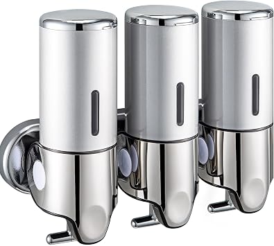 Holdfiturn Wall-Mounted Soap Dispenser, 3x500mL Shampoo and Conditioner Dispenser for Shower Bath Soap 3 Chamber No Drill Body Wash Pump Squeeze Triple Large System Organizer for Kitchen Bathroom