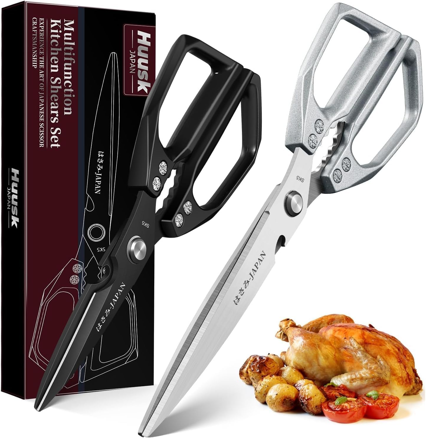 HUUSK Kitchen Scissors Set Upgraded - Stainl Steel Kitchen Shears,
