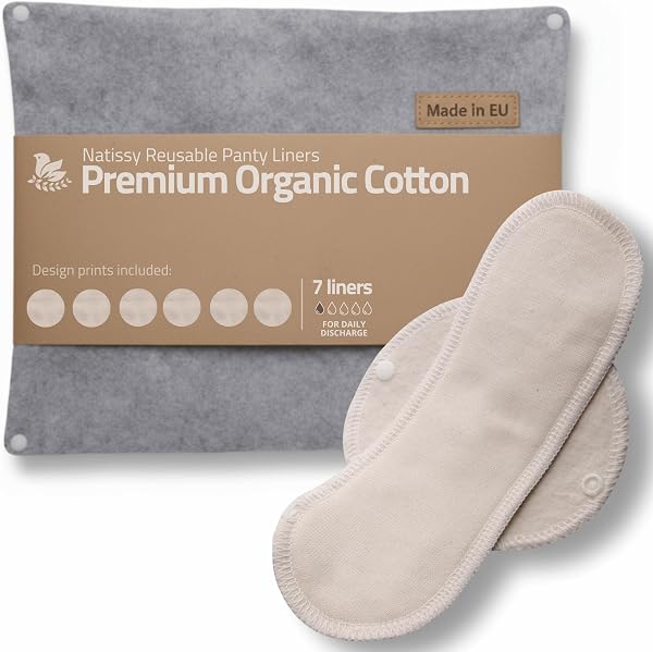 Protèges Slip Lavables Réutilisables en Coton Bio pour Pertes Blanches (M, x7); FABRIQUÉS en UE, Lavables à Haute T°, 100% Respirants, Protection Féminine SEULEMENT pour Usage Quotidien (Sans PUL) - 1