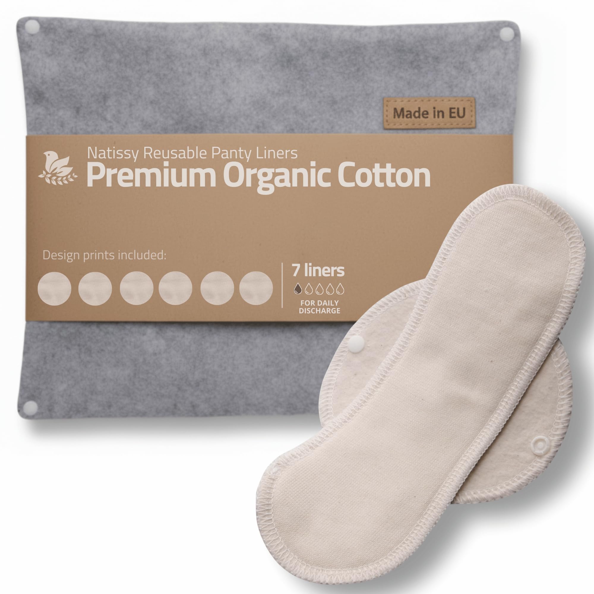 Salvaslip reutilizables en algodón orgánico para flujo blanco (S, 7 uds.); HECHOS EN LA UE, lavables a alta T°, 100% transpirables y suaves, salvaslip tela cómoda, protección femenina diaria (sin PUL) — view 17
