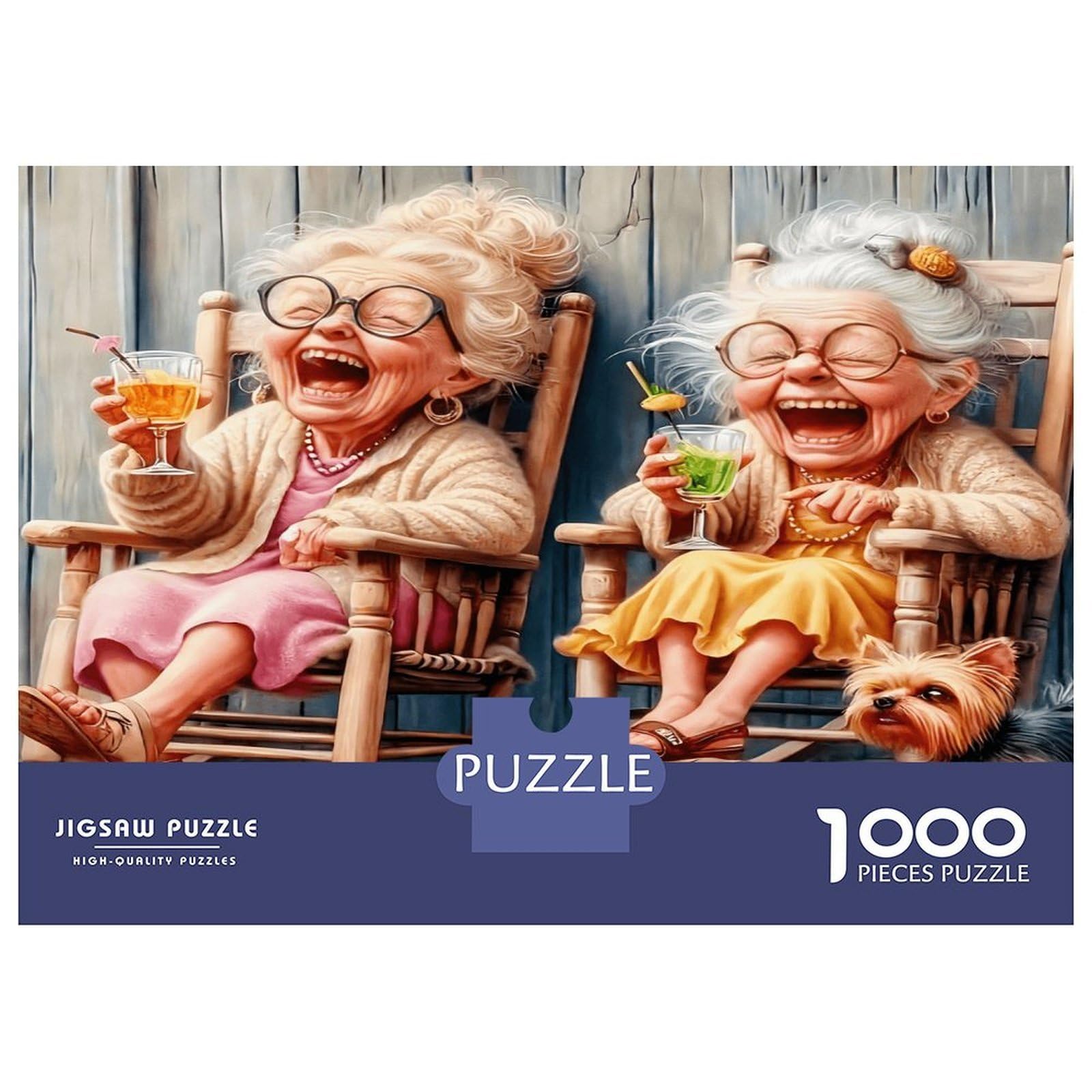 Old Ladies Laughing 1000pc Puzzle for Adults Joyful Companionship Classic Jigsaw Puzzle Recycled Cardboard Family Puzzle Lovers Brain Training Holiday Activity Office Break 38x26cm/10