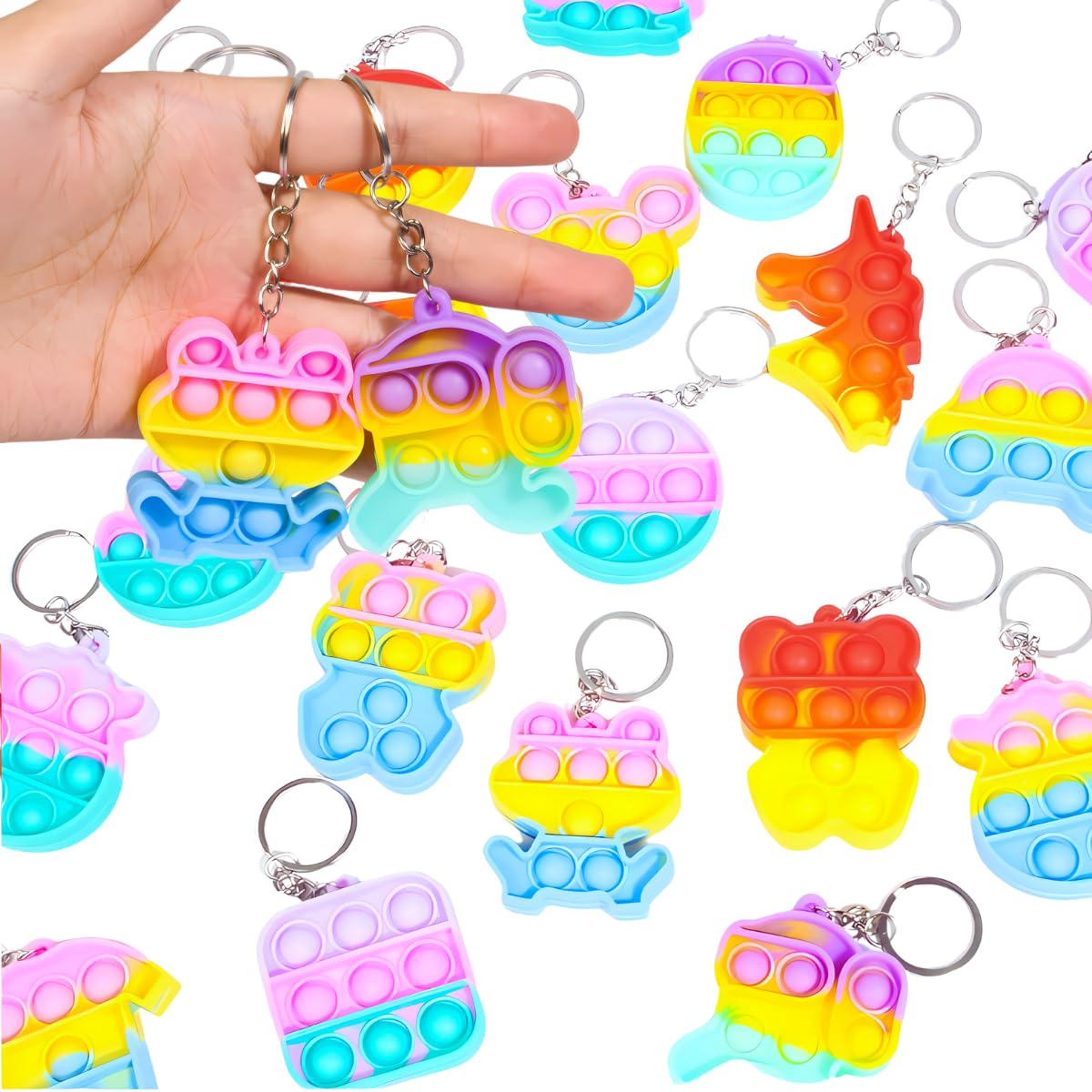 Compact Silicone Popit Keychain Keyring - Sensory Stress Relief Fidget Toy for Anxiety - Mini Portable Bubble Popping Fun on-the-Go - Travel-Size Pop Bubble Keyring-image-41