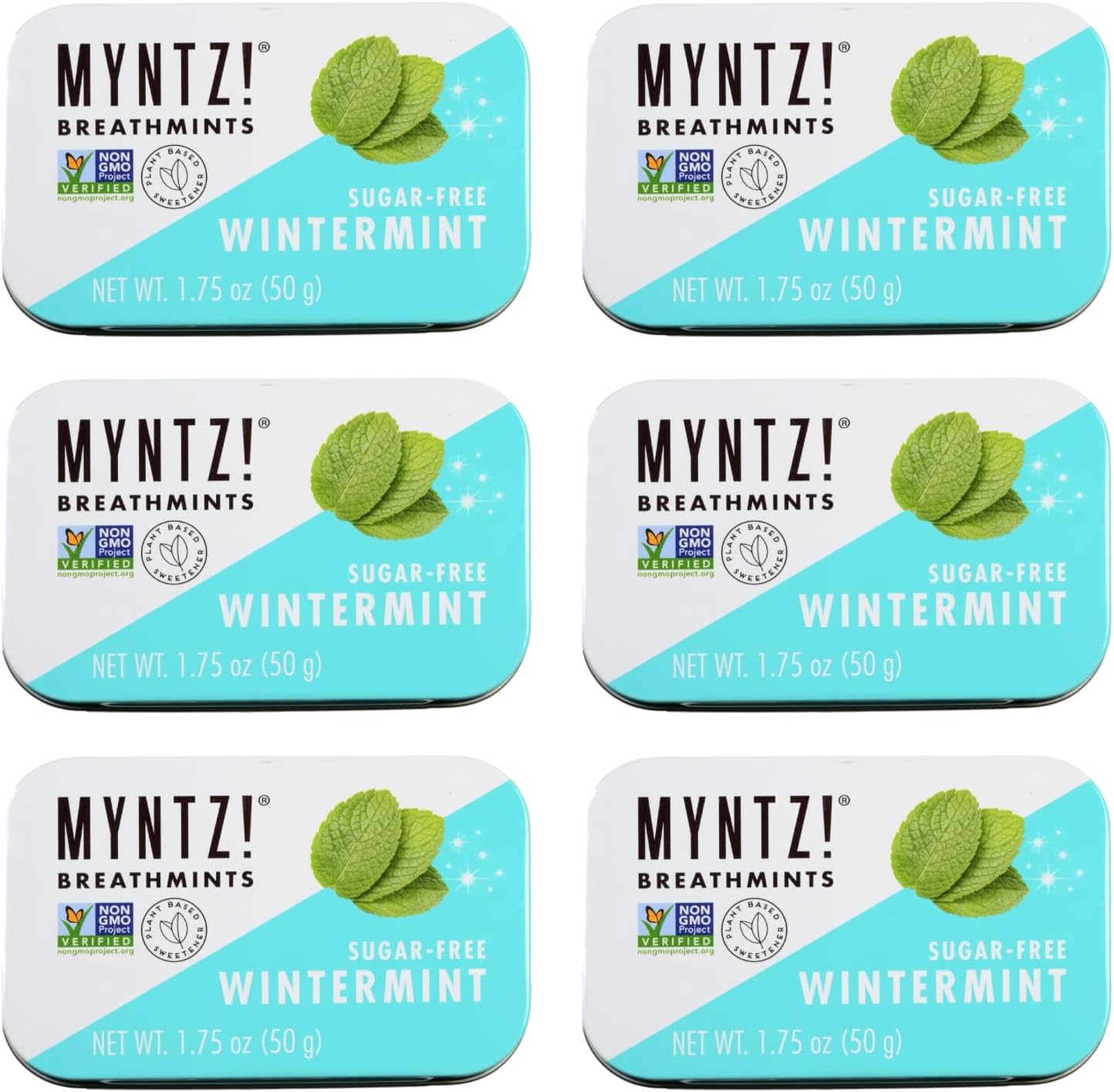 Dentist Recommended MYNTZ! Brand Mints - Wintermynt Blast Flavor 6 tins x 1.75 ounces per tin