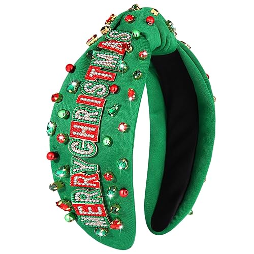 Vista 120 de Diadema de Navidad para mujer, accesorios de Navidad con cuentas, arco de Navidad, copo de nieve, diadema anudada HOHOHO, rojo y verde, perla