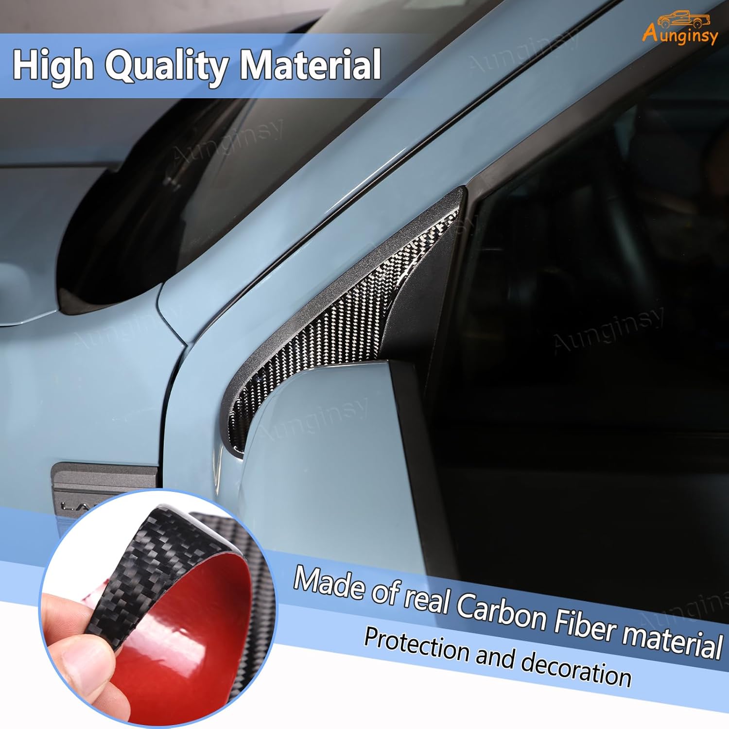 Aunginsy Front Door A-Pillar Triangle Panel Trim Sticker Compatible with Ford Maverick 2022-2025 Real Carbon Fiber Front Door Window A-Pillar Triangle Decorative Cover Protector Exterior Accessories