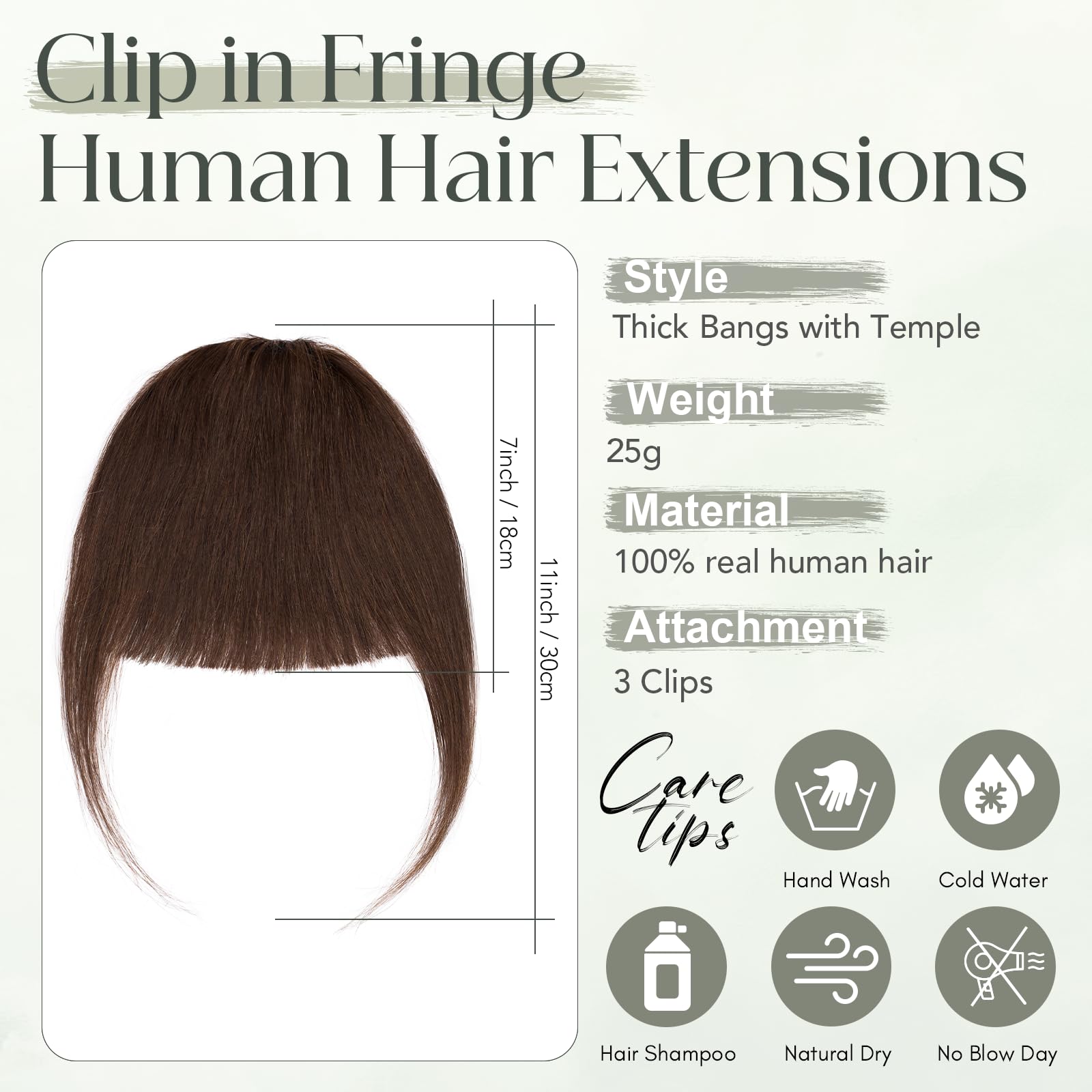 Clip in Fringe Human Hair Clip on Bangs Remy Hair Pieces for Women Short 25g Thing Bang #4 Medium Brown - Image 2
