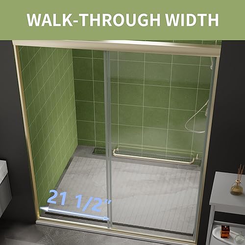 Miniatura 74 de Puerta de ducha deslizante sin marco de 44-48 pulgadas de ancho x 70 pulgadas de alto, puerta de ducha deslizante con vidrio templado SGCC Silding