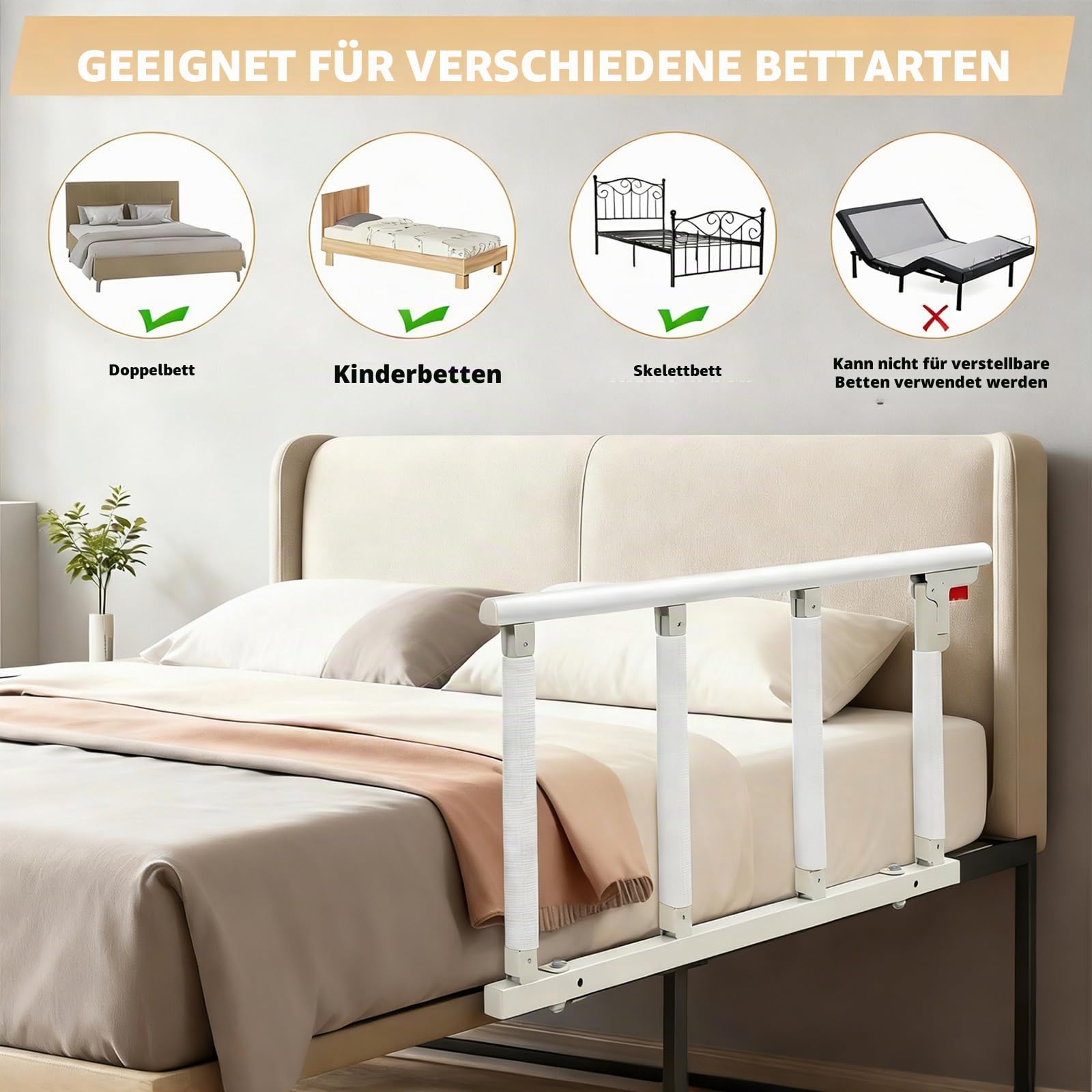 Bettgitter Rausfallschutz für Erwachsene, Faltbares Bettschutzgitter mit Aufstehhilfe, Rausfallschutz Bett für Senioren, Behinderte & Schwangere, Passend für Boxspringbett & Standardbetten