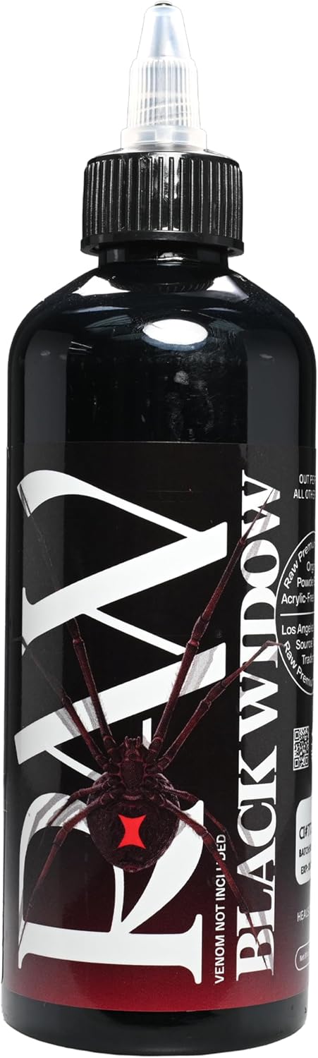 RAW Premium Pigments Tattoo Ink 1oz Bottle | Deep Rich Black | High Pigment Load | Vegan | Made in USA (Black Widow)