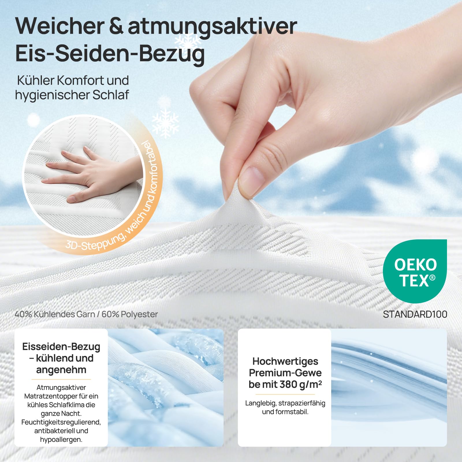 MULISOFT Topper 180x200cm H3/H4, Extra Dicker 7,5 cm Gel Memory Schaum, Matratzentopper Waschbar & Atmungsaktiv, Matratzen Topper für Boxspringbett, Schlafsofa & Wohnwagen, Oeko-TEX® Standard 100