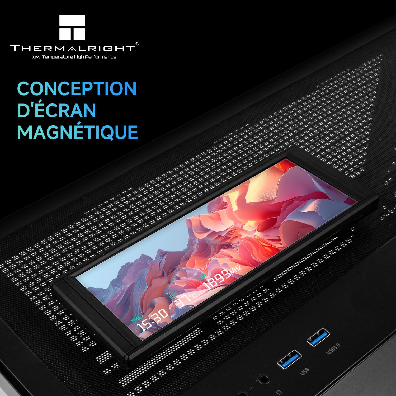 Thermalright Trofeo Vision LCD negro 6.86 pulgadas magnético IPS carcasa pantalla de refrigeración por agua, resolución 1280 x 480, un sinfín de temas para personalizar