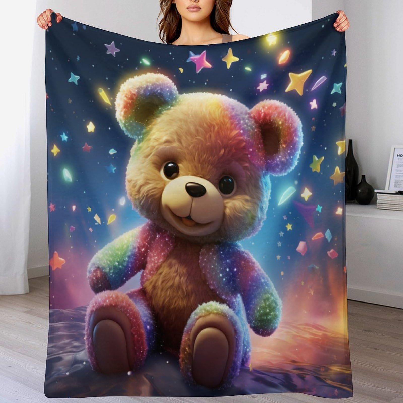 Luxury Plush Cute Bear Throw Blanket, Tipped Blanket, Super Warm, Flannel, Elegant, Fluffy Decoration Blanket for Sofa, Armchair, Couch And Bed, （140×180cm）