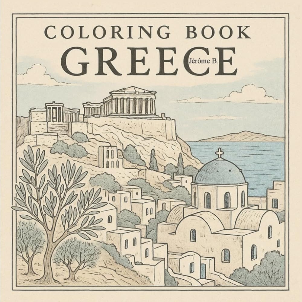 Greece: Coloring Book: Ancient Ruins, Santorini, Greek Islands & Mythology – Relaxing Travel Gift for Adults and Teens