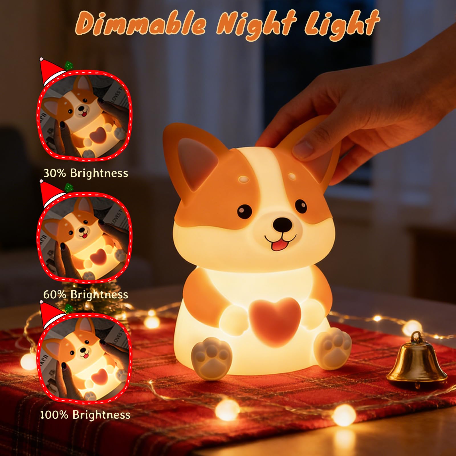 LED-Nachtlicht für Kinder, niedliches Welpen-Nachtlicht mit 3 Helligkeitsstufen, Touch-Dimmbare Nachttischlampe mit Timer, Squishy Wiederaufladbare Silikon-Tierlampe für Jungen Mädchen Kinderzimmer